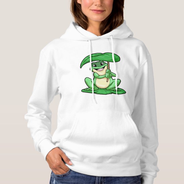 Frog on Leaf with Umbrella Hoodie (Front)