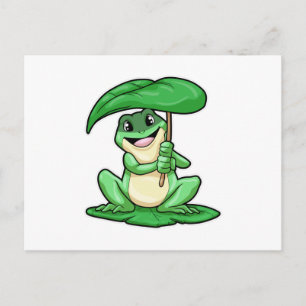 Frog on Leaf with Umbrella Postcard