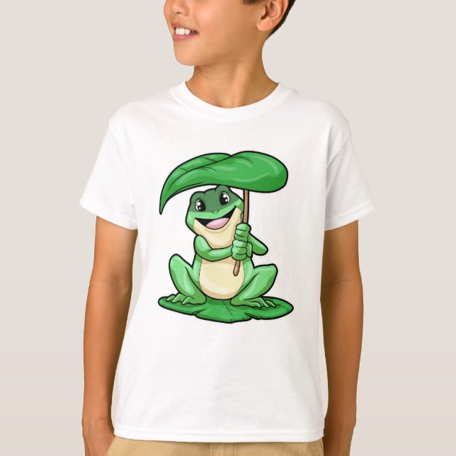 Frog on Leaf with Umbrella T-Shirt (Front)