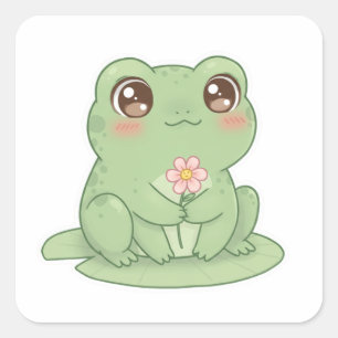 Frog on Lily Pad – Pure Kawaii Joy Square Sticker