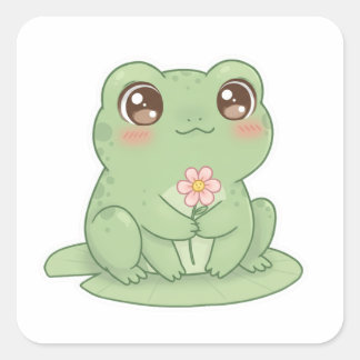 Frog on Lily Pad – Pure Kawaii Joy Square Sticker