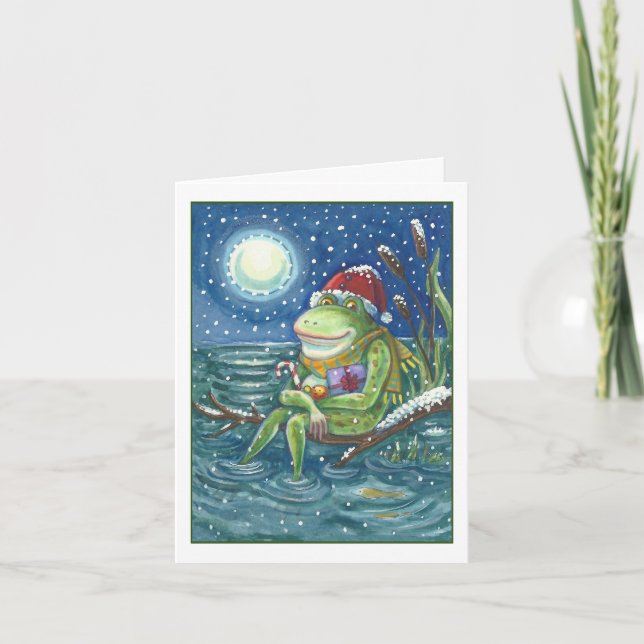 FROG ON LOG HOLIDAY CHRISTMAS GREETING CARD Blank (Front)