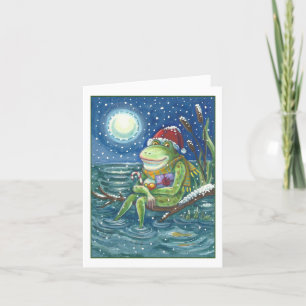 FROG ON LOG HOLIDAY CHRISTMAS GREETING CARD Blank