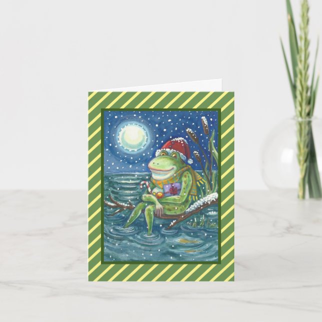 FROG ON LOG HOLIDAY CHRISTMAS GREETING CARD Verse (Front)