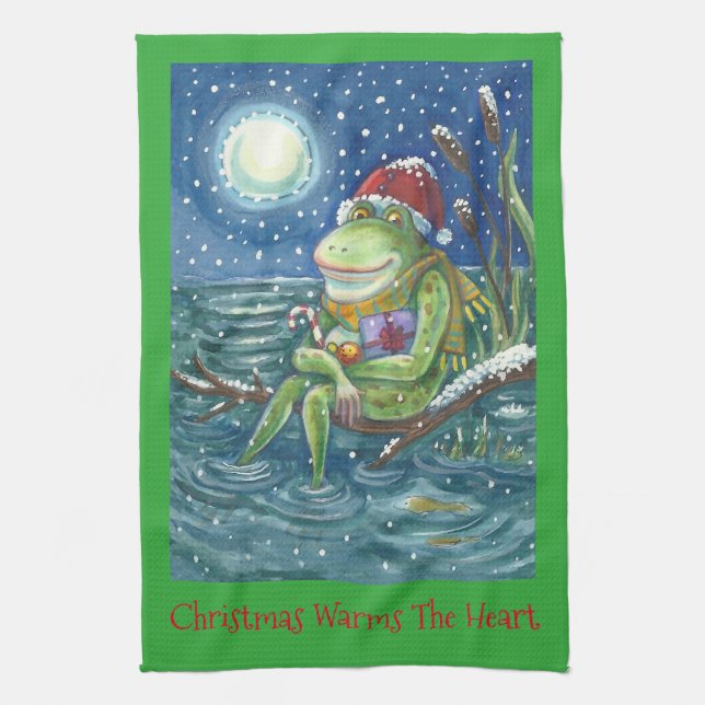 Frog On Log KITCHEN CHRISTMAS TOWEL (Vertical)