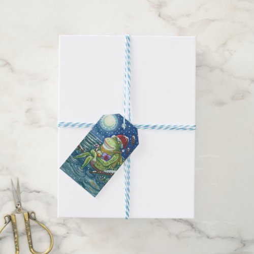 FROG ON LOG SANTA CHRISTMAS HOLIDAY GIFT TAGS