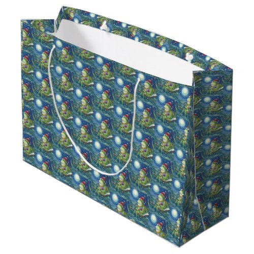 FROG ON LOG SANTA CHRISTMAS LARGE GIFT BAG