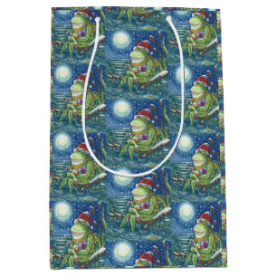 FROG ON LOG SANTA, CHRISTMAS MEDIUM GIFT BAG
