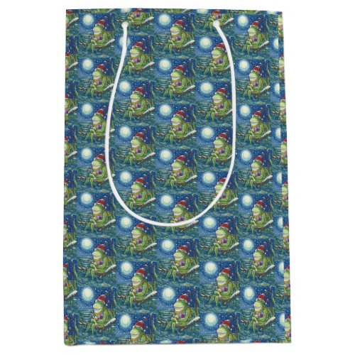 FROG ON LOG SANTA CHRISTMAS MEDIUM GIFT BAG