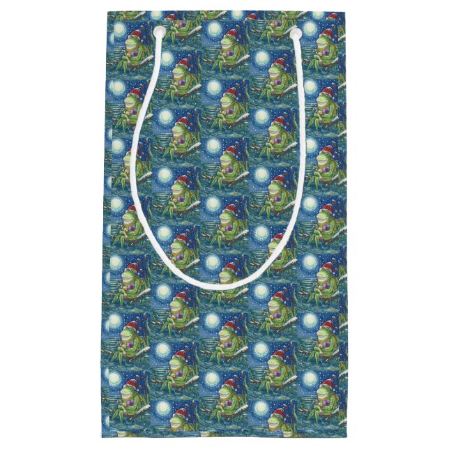 FROG ON LOG SANTA HOLIDAY CHRISTMAS SMALL GIFT BAG (Front)