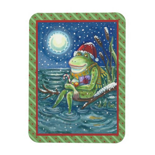 FROG ON LOG WARMS THE HEART FUNNY CUTE CHRISTMAS MAGNET
