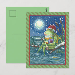 FROG ON LOG WARMS THE HEART, FUNNY, CUTE CHRISTMAS POSTCARD