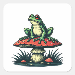 Frog on Mushroom Cottagecore Forest Magic Fungi Square Sticker