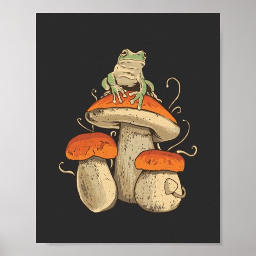 Frog on mushroom poster