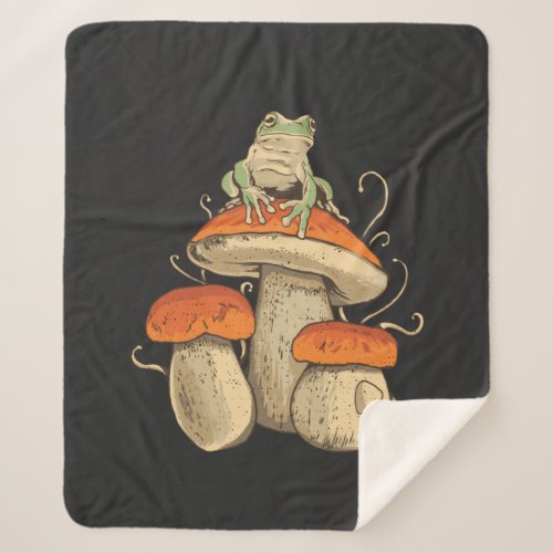 Frog on mushroom sherpa blanket