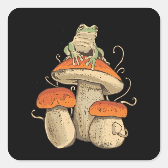 Frog On Mushroom Square Sticker (Front)