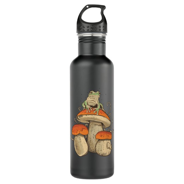 Frog On Mushroom Stainless Steel Water Bottle (Front)