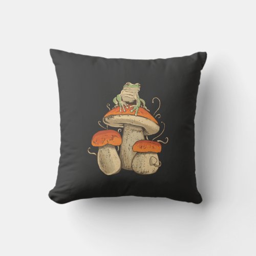 Frog on mushroom throw pillow