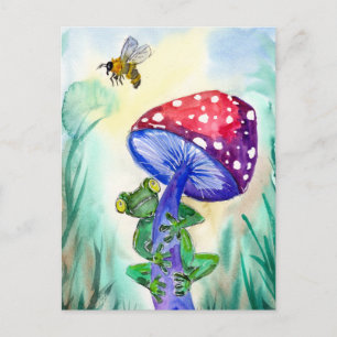 Frog on Mushroom wants Bee Postcard