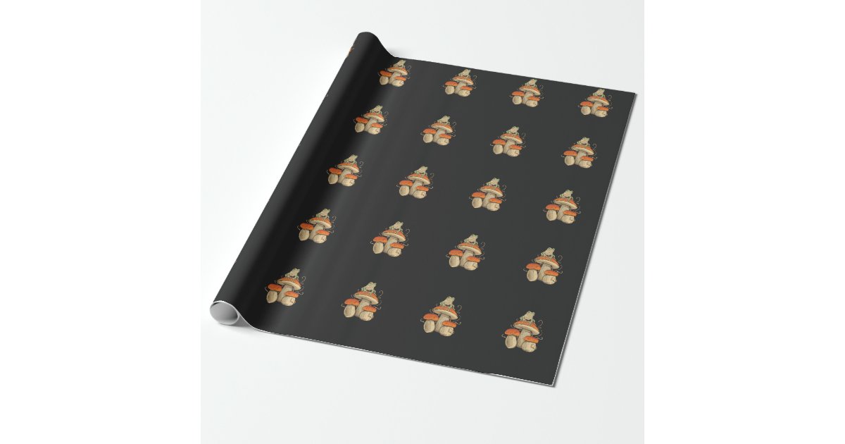 Cute Festive Mushroom and Frog Pattern Christmas Wrapping Paper Sheets