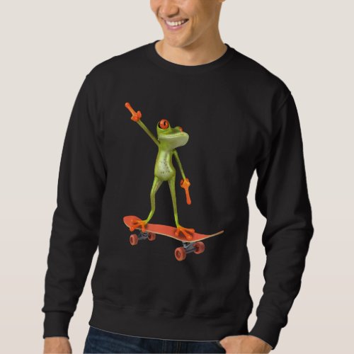 Frog On Skateboard Funny Graphic  Skateboarding Sweatshirt