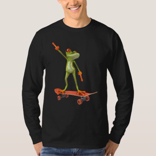 Frog On Skateboard Funny Graphic  Skateboarding T_Shirt