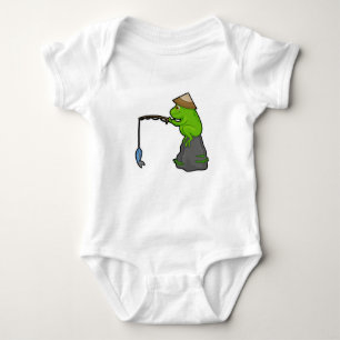 Frog on Stone at Fishing with Fishing rod & Fish Baby Bodysuit