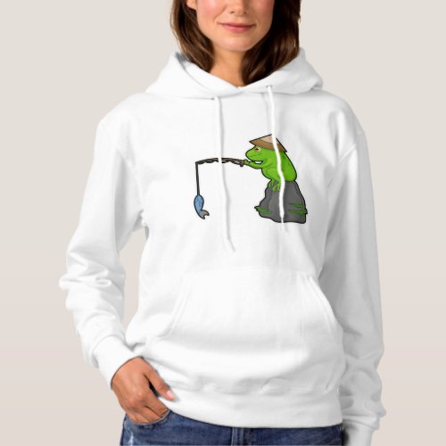 Frog on Stone at Fishing with Fishing rod  Fish Hoodie