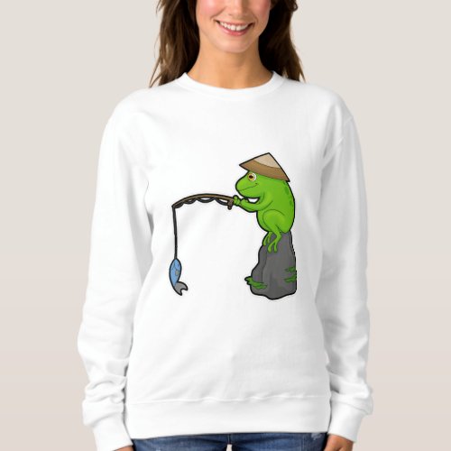 Frog on Stone at Fishing with Fishing rod  Fish Sweatshirt