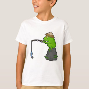 Frog on Stone at Fishing with Fishing rod & Fish T-Shirt