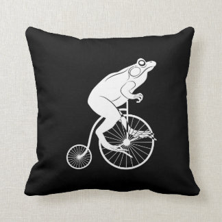 Frog or Toad on Vintage Bike Silhouette Throw Pillow