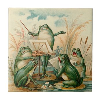 Frog Orchestra Vintage Illustration Tile by PrimeVintage at Zazzle