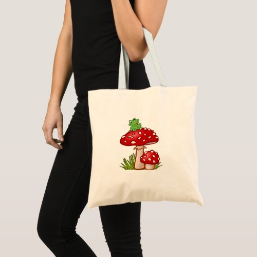 Frog Over Mushroom Frog  Tote Bag