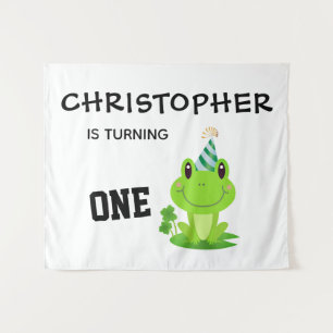 Frog Party First Birthday Swamp Green Froggy Tapestry
