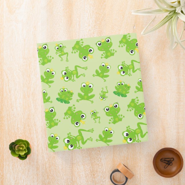 Frog Pattern, Cute Frogs, Green Frogs, Frog Prince 3 Ring Binder (In Situ)