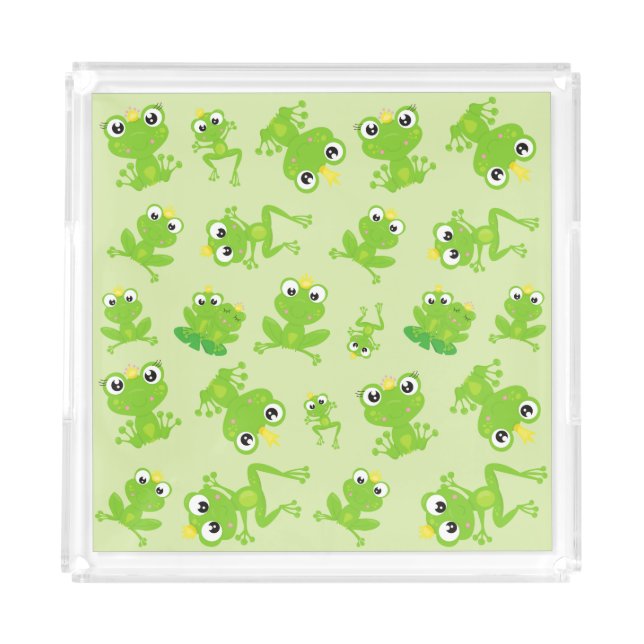 Frog Pattern, Cute Frogs, Green Frogs, Frog Prince Acrylic Tray (Front)