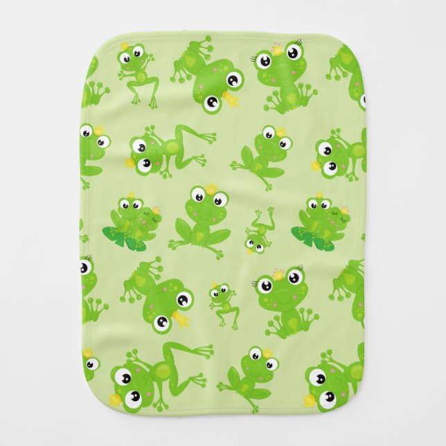 Frog Pattern, Cute Frogs, Green Frogs, Frog Prince Baby Burp Cloth (Front)