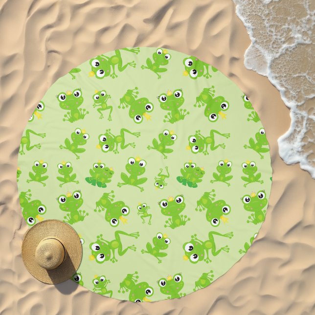 Frog Pattern, Cute Frogs, Green Frogs, Frog Prince Beach Towel (Beach)