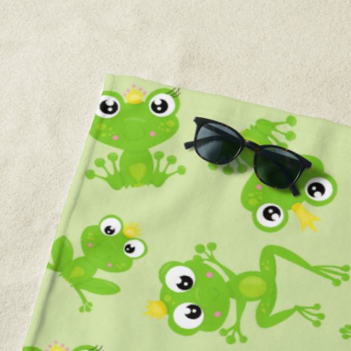 Frog Pattern Cute Frogs Green Frogs Frog Prince Beach Towel