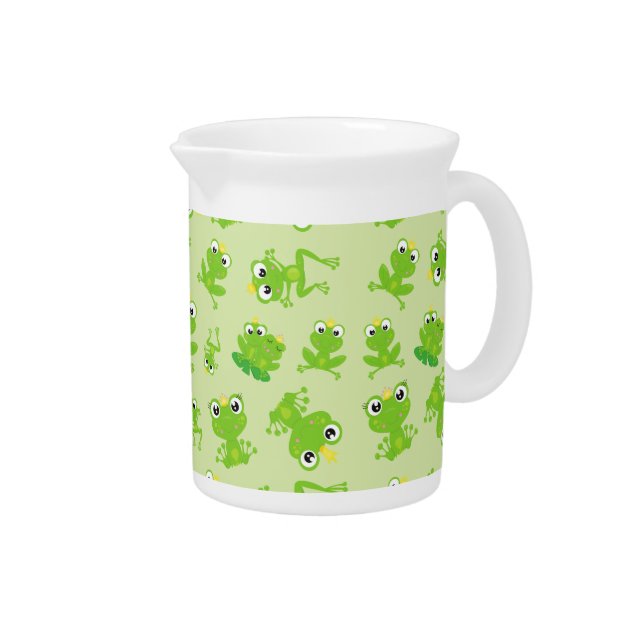 Frog Pattern, Cute Frogs, Green Frogs, Frog Prince Beverage Pitcher (Right)