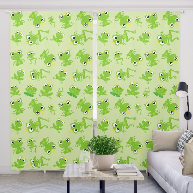 Frog Pattern, Cute Frogs, Green Frogs, Frog Prince Blackout Curtains (Living Room)