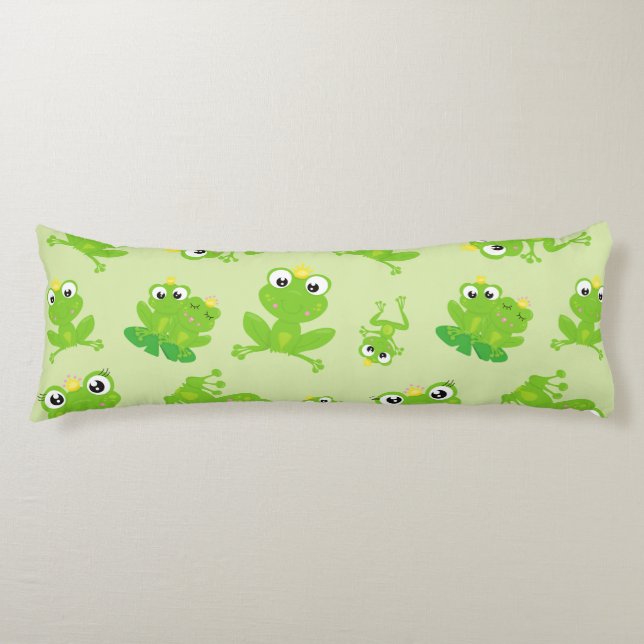 Frog Pattern, Cute Frogs, Green Frogs, Frog Prince Body Pillow (Front)