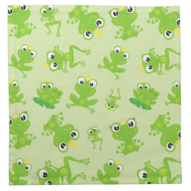 Frog Pattern, Cute Frogs, Green Frogs, Frog Prince Cloth Napkin (Front)