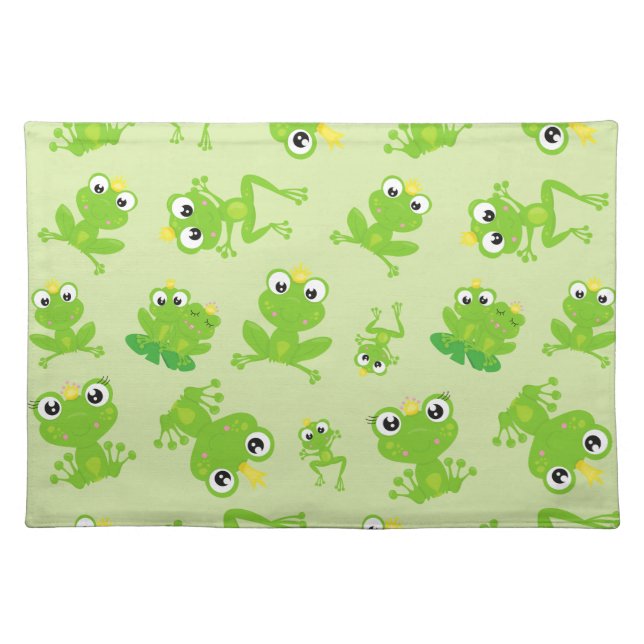 Frog Pattern, Cute Frogs, Green Frogs, Frog Prince Cloth Placemat (Front)