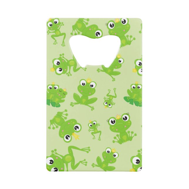 Frog Pattern, Cute Frogs, Green Frogs, Frog Prince Credit Card Bottle Opener (Front)