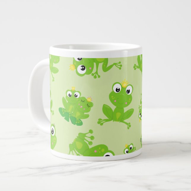 Frog Pattern, Cute Frogs, Green Frogs, Frog Prince Giant Coffee Mug (Front Left)