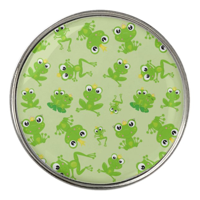 Frog Pattern, Cute Frogs, Green Frogs, Frog Prince Golf Ball Marker (Front)