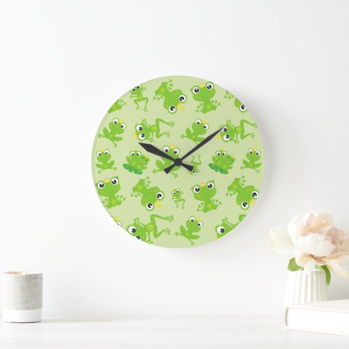 Frog Pattern Cute Frogs Green Frogs Frog Prince Large Clock