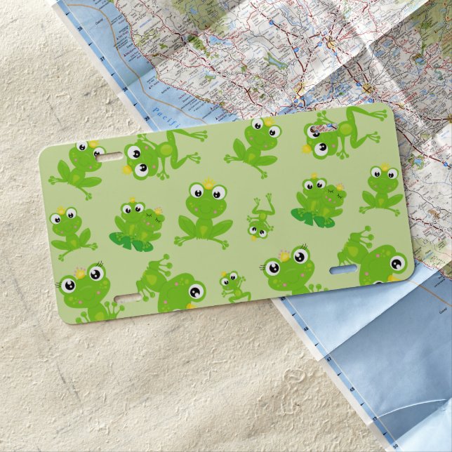 Frog Pattern, Cute Frogs, Green Frogs, Frog Prince License Plate (In Situ)