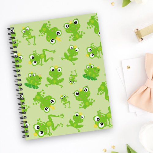 Frog Pattern Cute Frogs Green Frogs Frog Prince Notebook